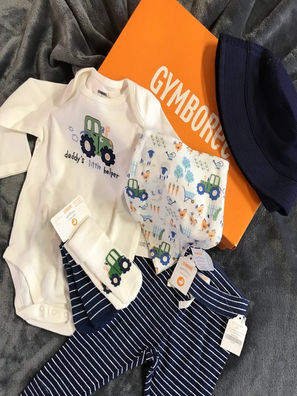 Gymboree Baby 6-Pc Outfit Bundle NWT 6-12M Tractor Bodysuit Pants Hat Bib Socks